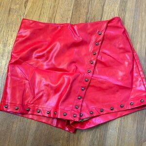 Red leather skort